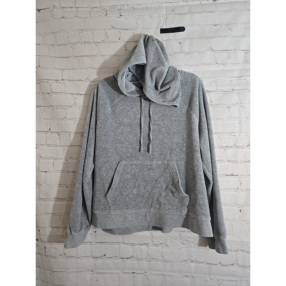 J. Crew Velvet Hoodie Sz M Neutral Gray Pockets Casual Goth Sporty Loungewear
